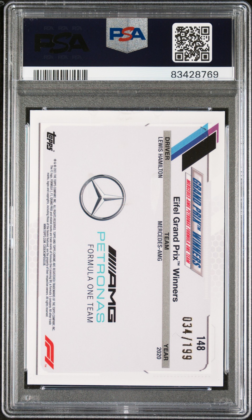 2021 TOPPS CHROME FORMULA 1 SAPPHIRE CHARTREUSE #148 LEWIS HAMILTON 34/199 PSA 2 view 2