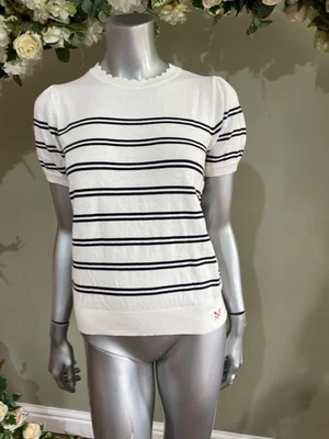 CREW CLOTHING Jumper Top Short Sleeve Scallop Edge Stripe Size 12 14 16 & 18 NEW - Image 1 of 4