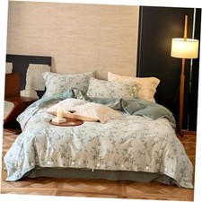 Botanical Leaves Duvet Cover Set King King 104" x 90" Jacquard - Sage Green