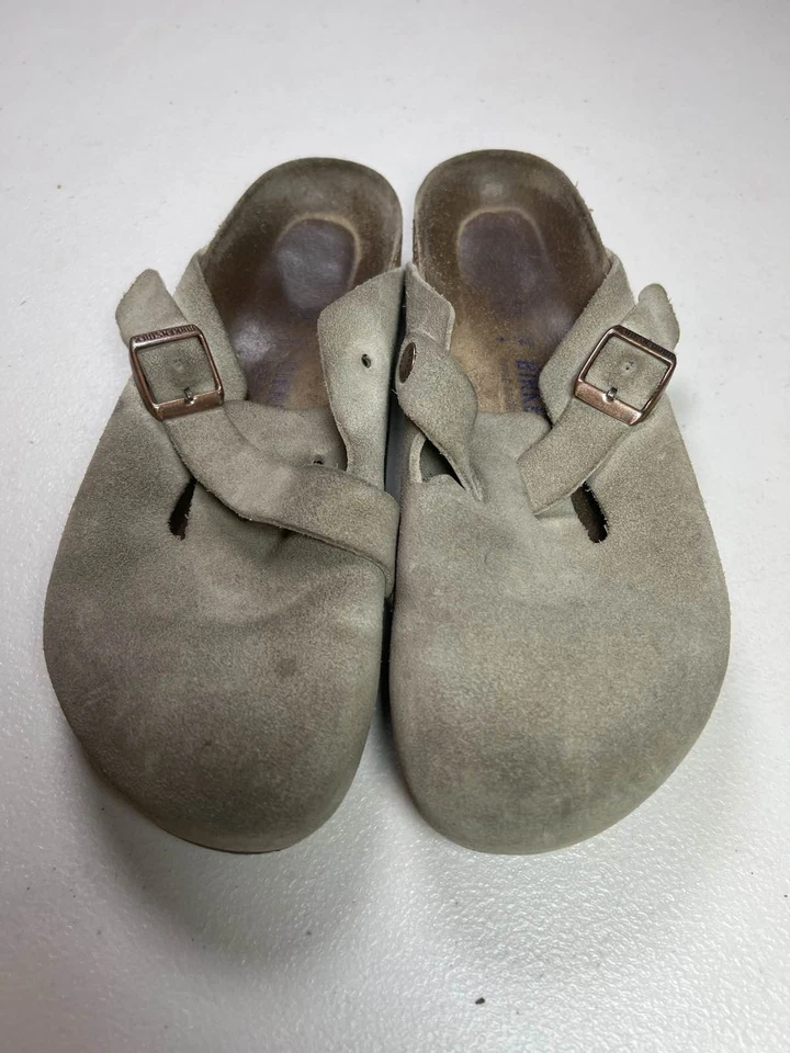 Birkenstock Boston Taupe Suede Soft Footbed Clogs Size 7 - Image 2 of 4