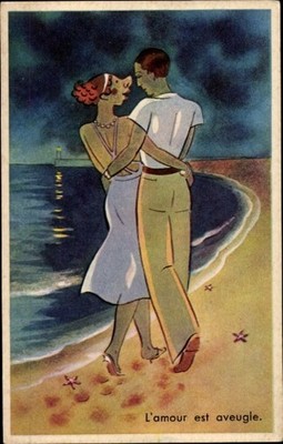 Ak L'amour est aveugle, Spazieren am Strand, Leuchtturm - 4187199