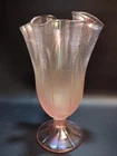 SIGNED FENTON Handkerchief Ruffled Opalescent Velva Rose Pink Pedestal Vase