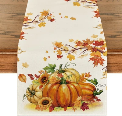 Kürbisse Ahornblätter Sonnenblumen Herbst 40x300 cm | Saisonal Hause Wohnzimmer - Bild 1 von 4