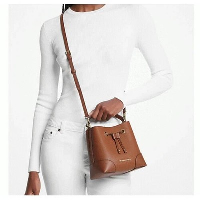 Michael Kors Mercer Brown Leather Bucket Bag 35R3GM9M1L Luggage Purse NWT $398