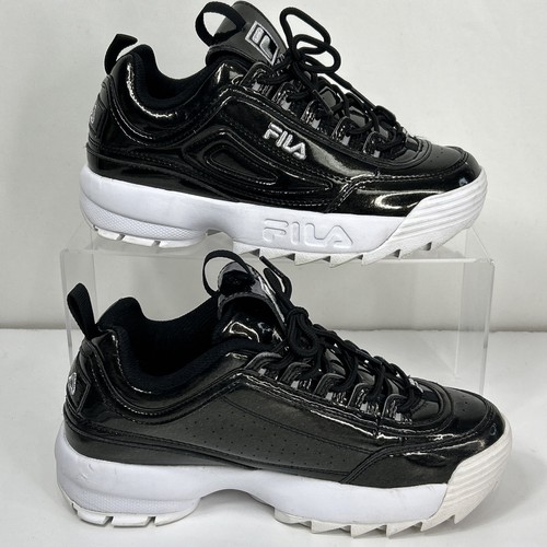 FILA Women's Disruptor 2 Black White Sz 7 Chunky Sole Sneakers Shine Metallic