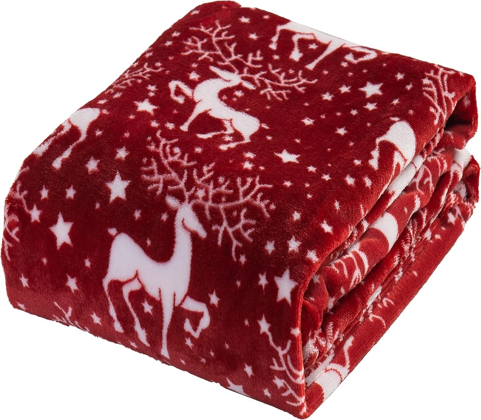 Elegant Comfort Velvet Touch Ultra Plush Christmas Holiday Printed Fleece Throw/ - Image 2 of 4