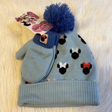 Disney Junior Minnie Mouse Blue Hat And Mittens Gloves Girl's Size 2T-5T NEW