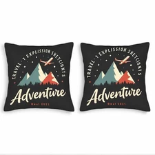 Set of 2 Decorative Throw Pillow Covers 18x18in - Stylish Mountain Tree & Plane 
