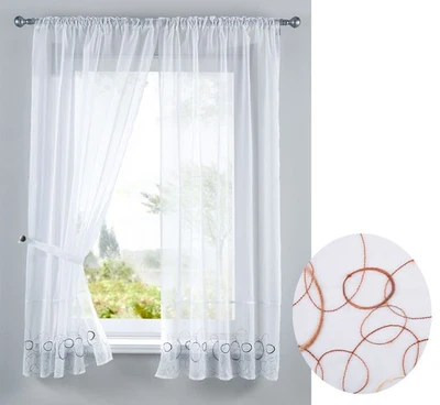 GARDINENBOX AURA Stickerei Gardinen Set 4 Tlg. Scheiben Tunneldurchzug Braun HxB 150x90 cm