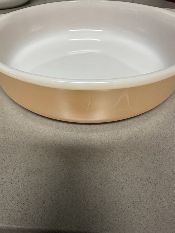 Vintage Anchor Hocking Fire King 8" Baking Dish #450 Iridescent Peach Luster