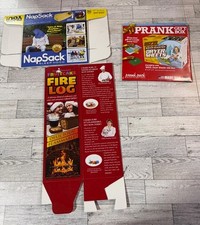 Holiday Prank Gift Boxes Napsack, Bacon Scented Dryer Sheets, Fruitcake Fire Log