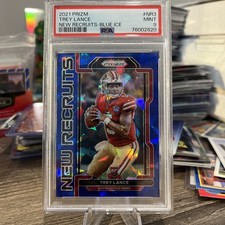 2021 Panini Prizm Trey Lance New Recruits RC Prizm Blue Ice #/99 49ers PSA 9