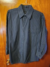 Men's Large 16.5 32-33 Claiborne Gray/Black Stripe Long Sleeve Button Down Shirt