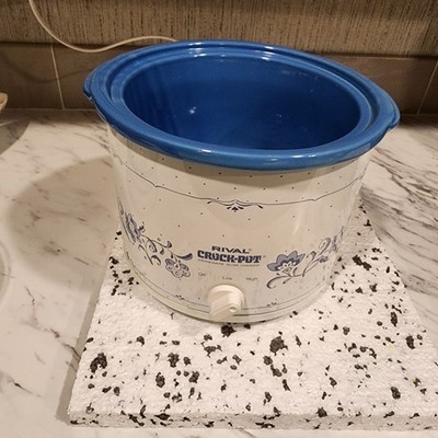Vintage Rival Crock-Pot Blue Floral Slow Cooker 90s 80s Model 3150 3.5 Qt Tested