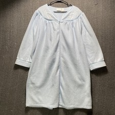 Vtg Intimate Essentials Robe Sz XL Blue Terry Cloth Zip Front Housecoat Duster