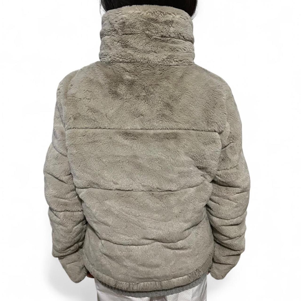 Abercrombie & Fitch Mini Puffer Faux Fur Jacket Size Small Taupe Beige Cute