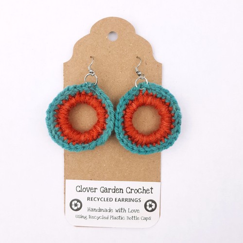 Wholesale Plastic Bottle Cap Crochet Circle Boho Earrings Eco-friendly - Picture 3 of 6