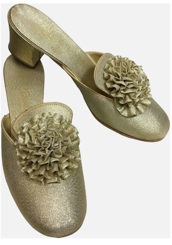 1960s Daniel Green Gold Lurex Mules Lounge Slipper Heels 2A65. - Picture 19 of 19