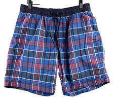 TOMMY HILFIGER Swim Suit Men's Size Large Blue Plaid Lined Trunks Preppy Classic