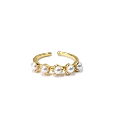 Natürlich Pearl 4 MM Perlen Verstellbar 18K Vergoldet Ring für Damen Handgemacht - Bild 1 von 4