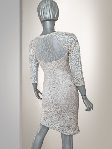 Sue Wong Blush Lace Macramé Illusion Sleeve Cocktail Dress 2 US - Picture 6 of 7