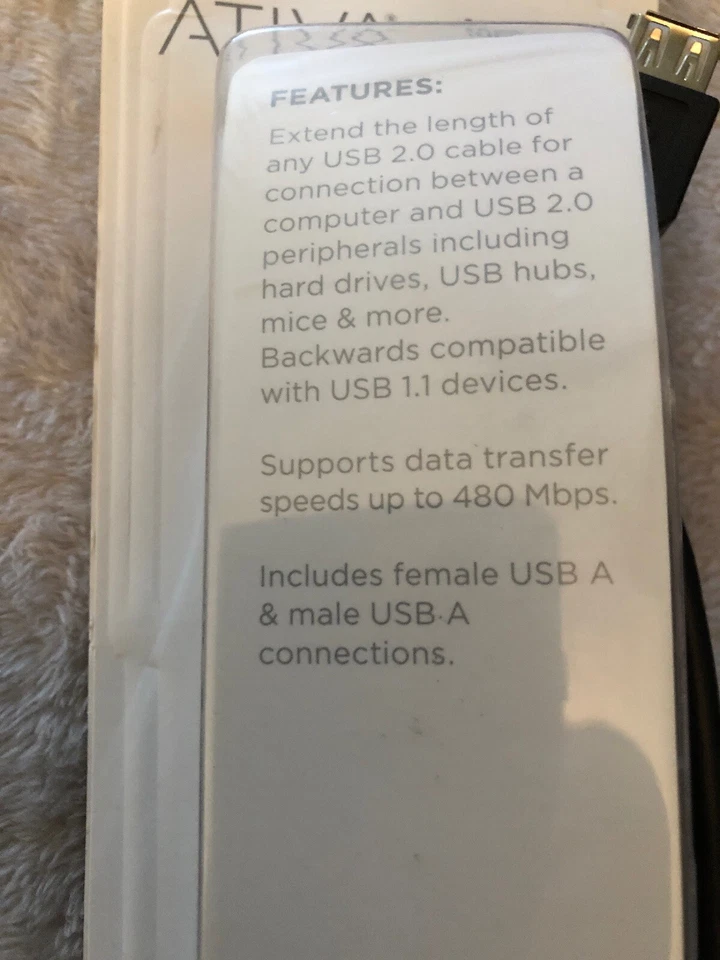Ativa 10ft USB 2.0 Extension Cable New - Image 3 of 3
