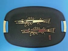 Vintage FISH TRAY Mid Century Modern MCM Tilso Japan Wrapped Handles Retro