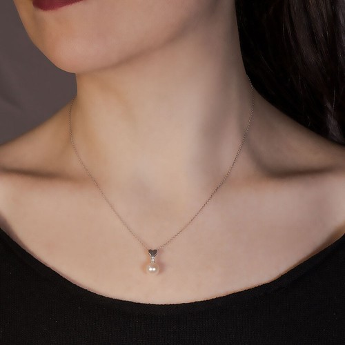 Kette mit 0,01 Karat Diamanten und 2,90 Karat Perle 333er/8K Weißgold Halskette - Bild 2 von 2