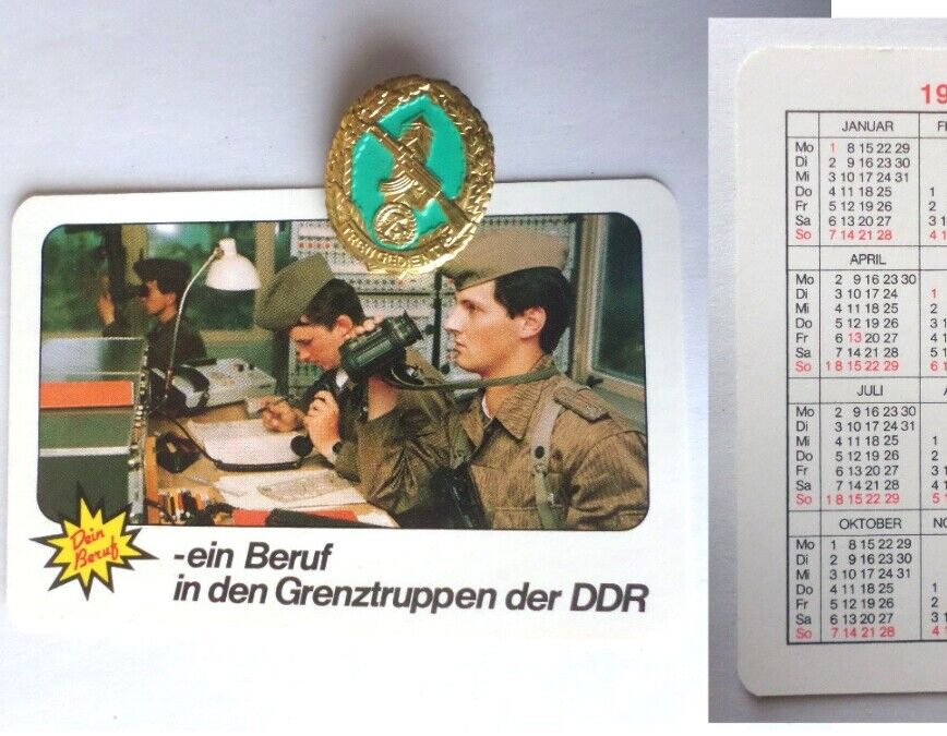 East german badge of the Border Troops Guard ( Kalashnikov)+ propaganda Calendar