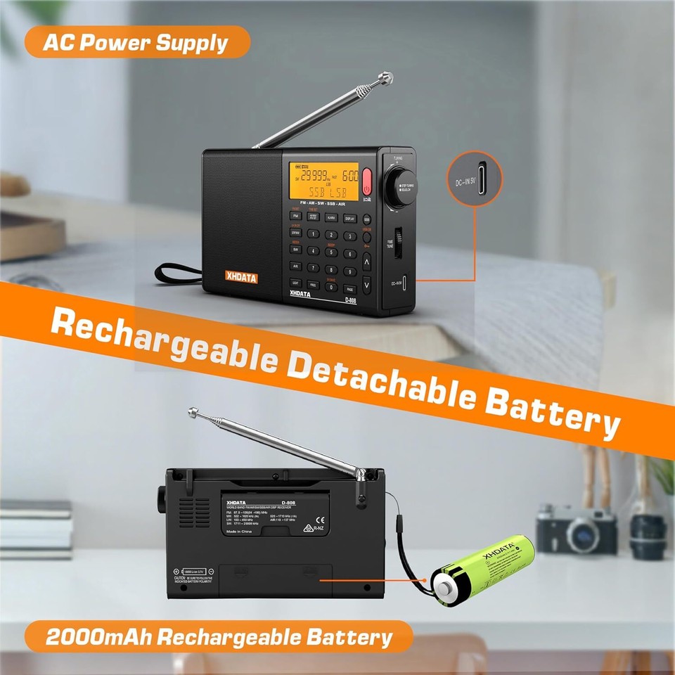 D808 Portable AM FM SW LW Air Band Radio SSB RDS Multi Black | eBay