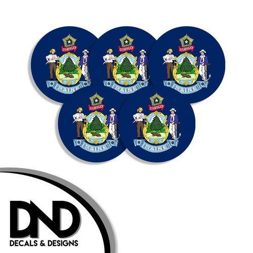 Maine State Flag ME Circle Sticker USA Helmet Decal 5 Pack 2.5in - Picture 1 of 2