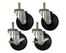 4" Caster w/ 1/2" x 1-1/2" Stem  Polyolefin Wheel - 4 Pack; 2 w/ brake
