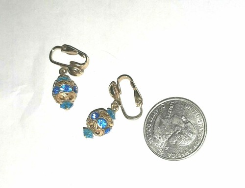Vintage dangle blue rhinestone clip on 1" - Picture 3 of 3
