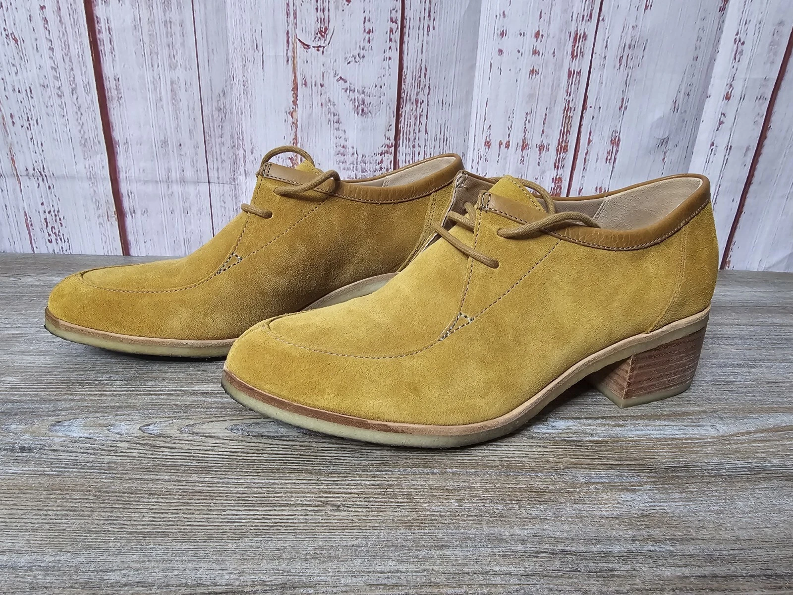 Scarpe Clarks Originals donna 9 Phenia spiaggia stringate senape marrone pelle scamosciata 13285*