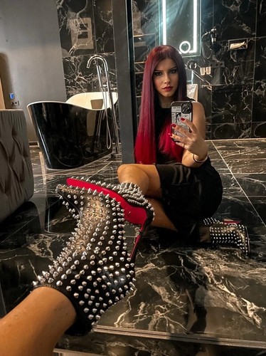 Extrem Sexy High Heels Spitze Stiefeletten Giaro Nieten & Pinker Sohle Gr. 42