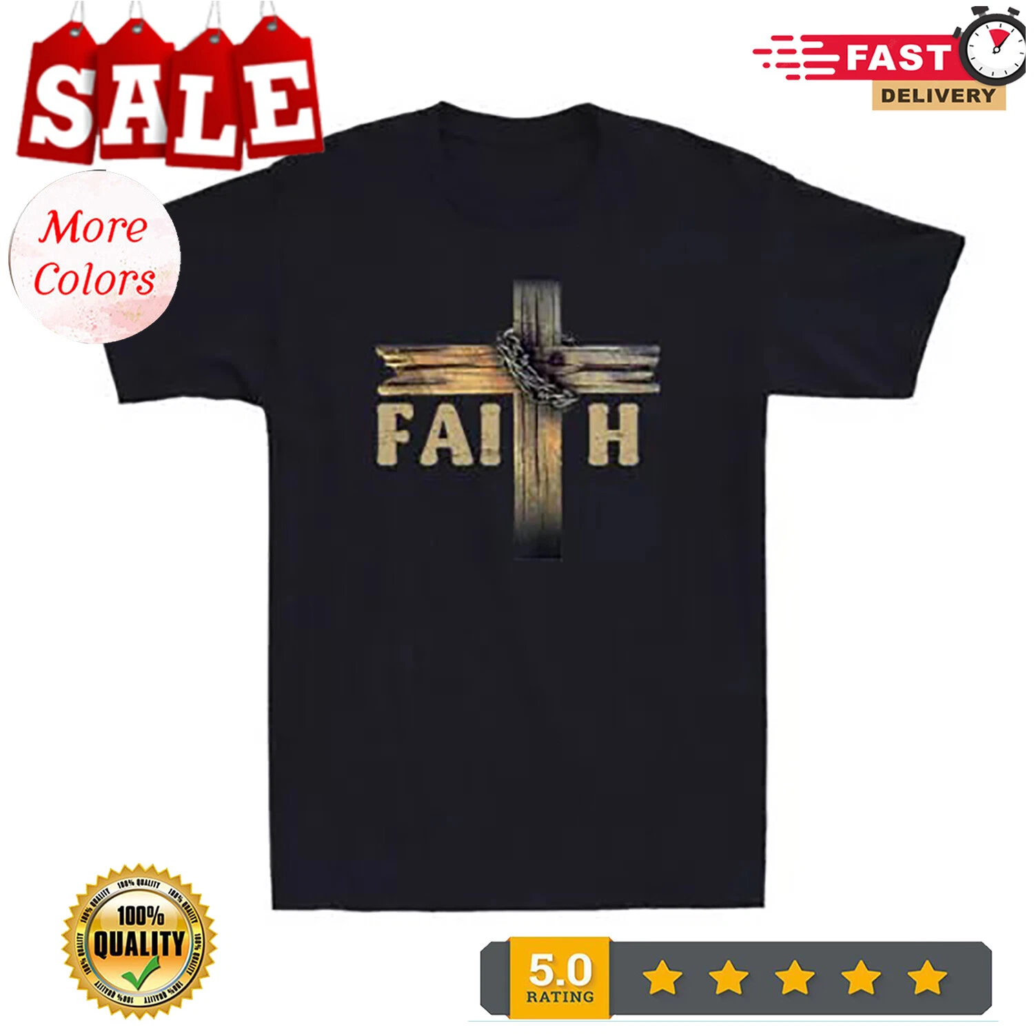 Faith Over Fear Christian Cross Retro T-Shirt for Men