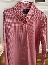 polo ralph lauren Long Sleeve Red Check Custom Fit Size Large