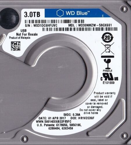 WD30NMZW-59GX6S1 s/n: WX31DC Malaysia 3TB USB 3.0 APR / 2017 2.5" HDD B16-13 - Picture 2 of 4