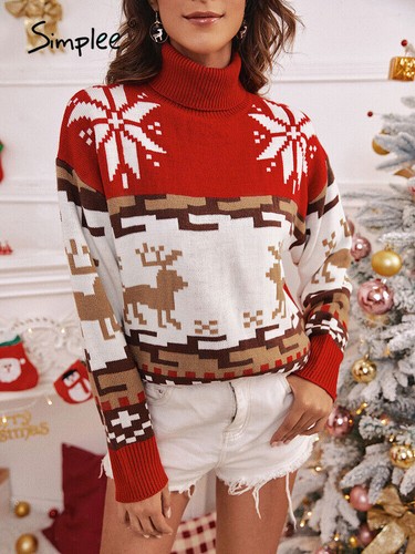 Christmas Turtleneck Sweater Women Long 