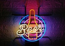 Beer Bottle Bar Martini Pub Open 14"x10" Neon Light Sign Lamp Display Real Glass