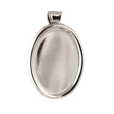 Rolled Edge Silver Oval Setting with Bail 25x18mm (4) stn039B