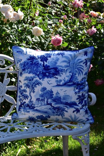 Blue Velvet Toile De jouy Print Decorative Throw Chinoiserie Cushion Cover - Picture 4 of 5