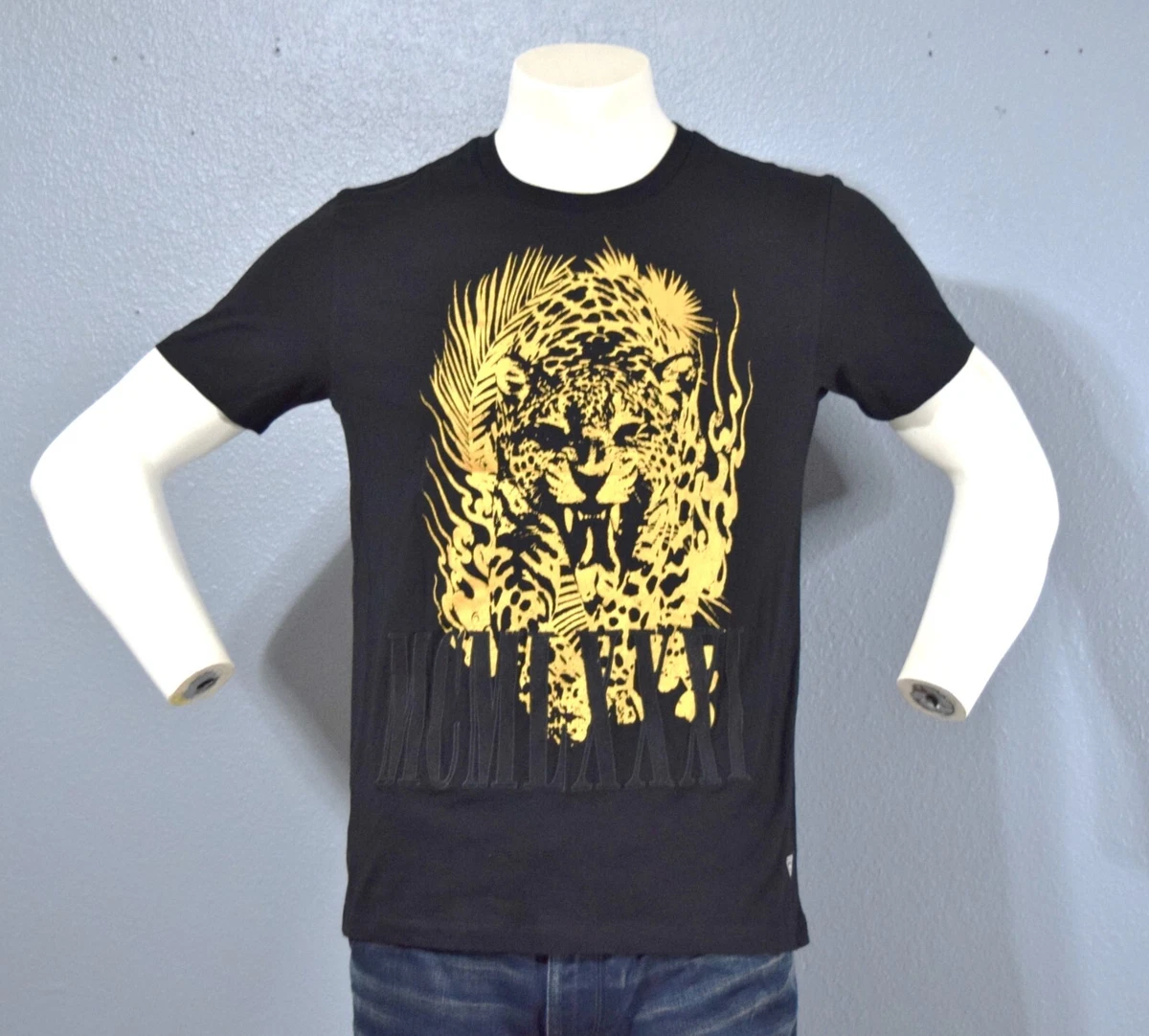 black t shirt with golden print