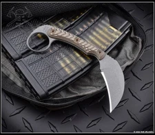 RMJ Tactical Knife Korbin Nitro-V Tungsten Finish Hyena Brown G10 Kydex Sheath