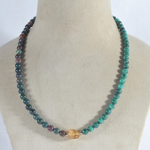 Handgemacht 6mm Natürlich Malachit & Blutstein Multicolor Perlen Halskette - Bild 6 von 6