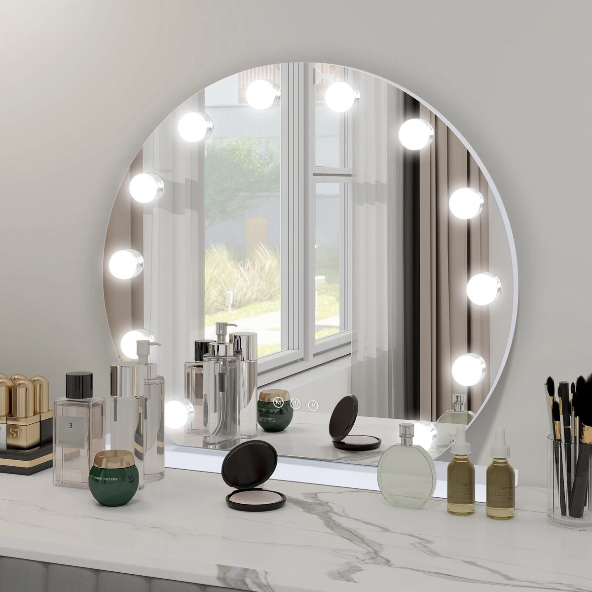 Round mirror with light cheap bulbs
