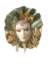 Ceramic Mardi Gras Masks Wall D cor Fabric Framed Hand Painted