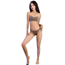 Unisex Sexy 5D Ultrathin Oil Shiny Bodysuit Glossy Full Bodystocking With Gloves