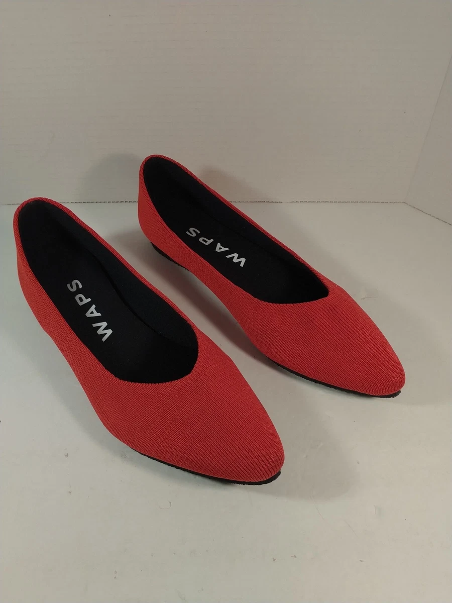 WAPS Womens Red Fire Slip On Pointed Toe Ballet Flats Shoes Size