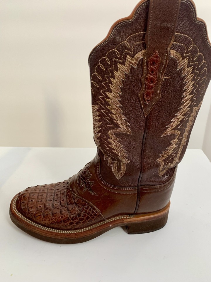 LUCCHESE Caiman Hornback Crocodile Crepe Sole Brown Cowgirl Cowboy